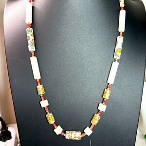 Vintage hand painted porcelain necklace. 22”